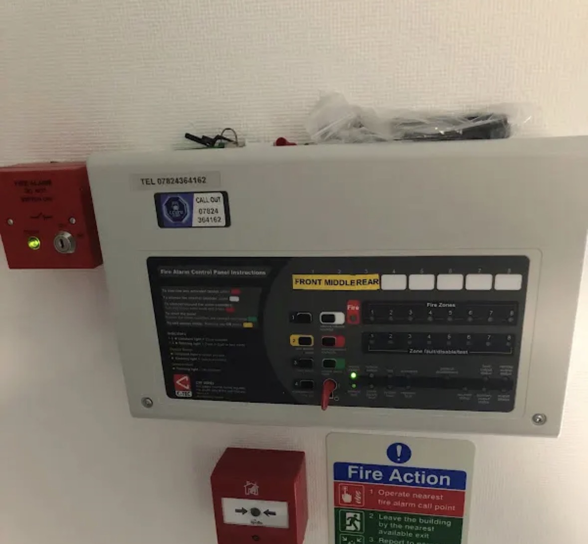 Fire alarm panel with manual call point installed by Cecure